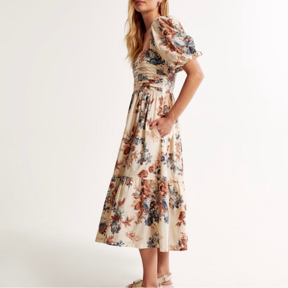 Abercrombie Emerson Poplin Puff Sleeve Midi Dress XS NWOT